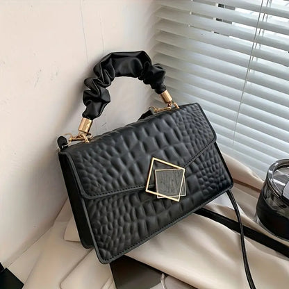 Women's Crocodile Pattern Bag Pleated Handle